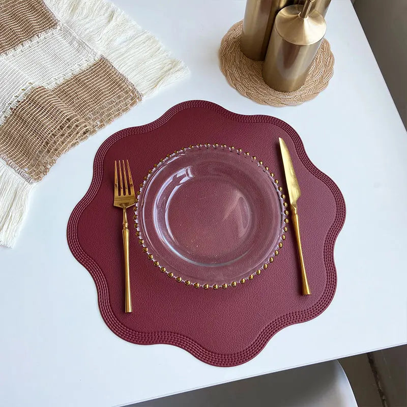 FloraMat | Luxury Round Faux Leather Placemats | Embossed Flower Design