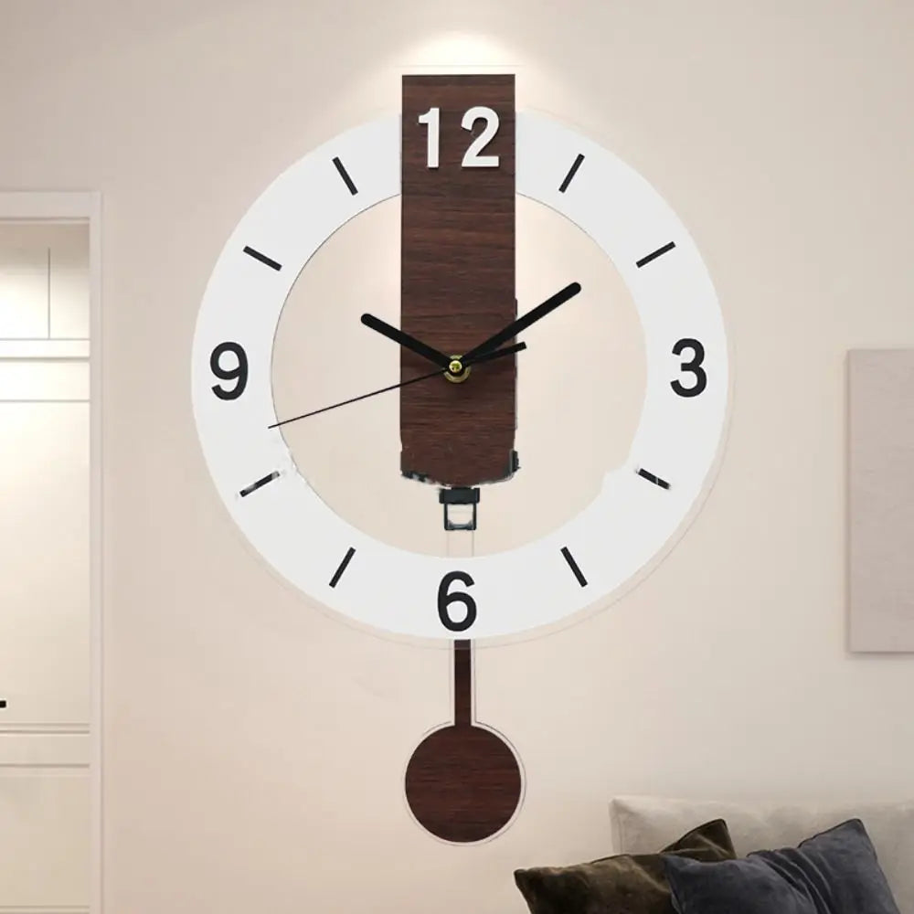 Ceas de perete minimalist cu pendul | Design modern din acril și lemn