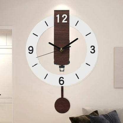 Ceas de perete minimalist cu pendul | Design modern din acril și lemn
