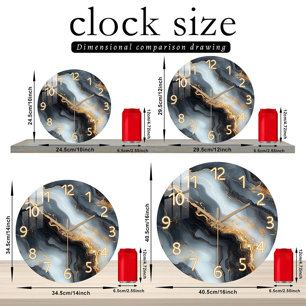 Blue & Gold Marble Wall Clock | Silent Wooden Design