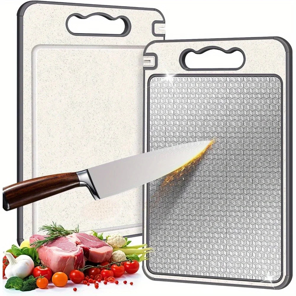 Stainless Steel Cutting Board | Double-Sided Scratch-Resistant Kitchen Board with Anti-Slip Silicone Edges