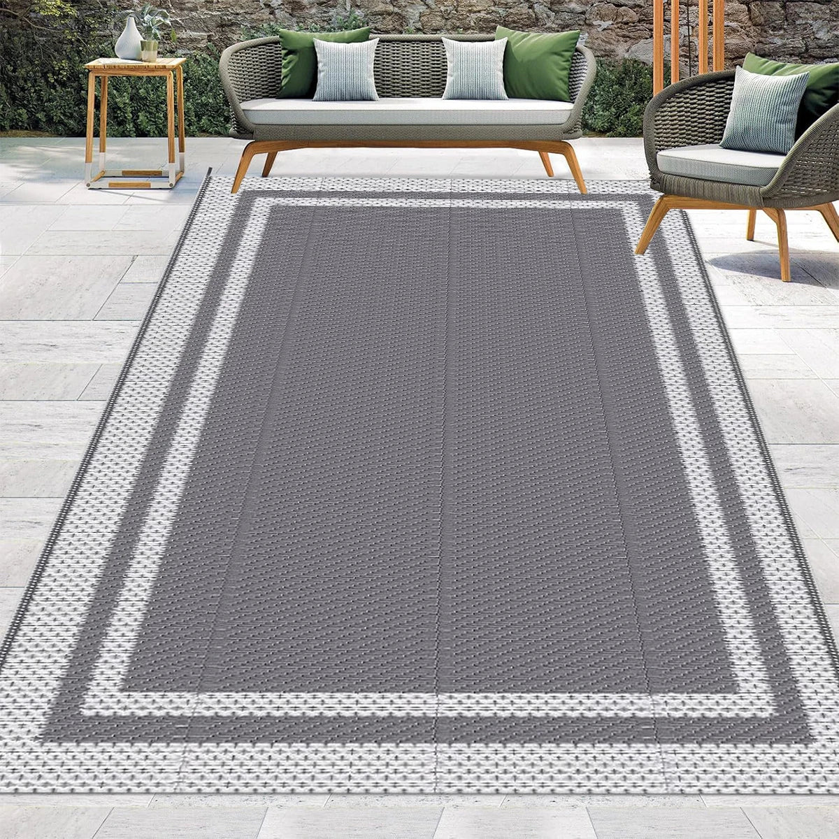 Coastal Retreat Outdoor Rug | Grey & White Reversible Patio Mat