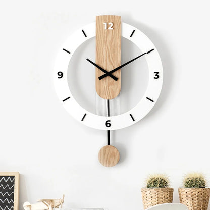 Ceas de perete minimalist cu pendul | Design modern din acril și lemn