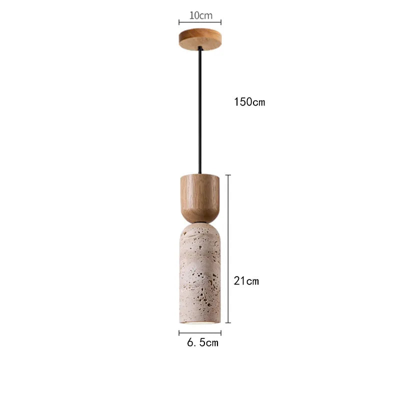 Wabi-Sabi Travertine & Wood Pendant Light | Japanese Minimalist Bedside Lighting