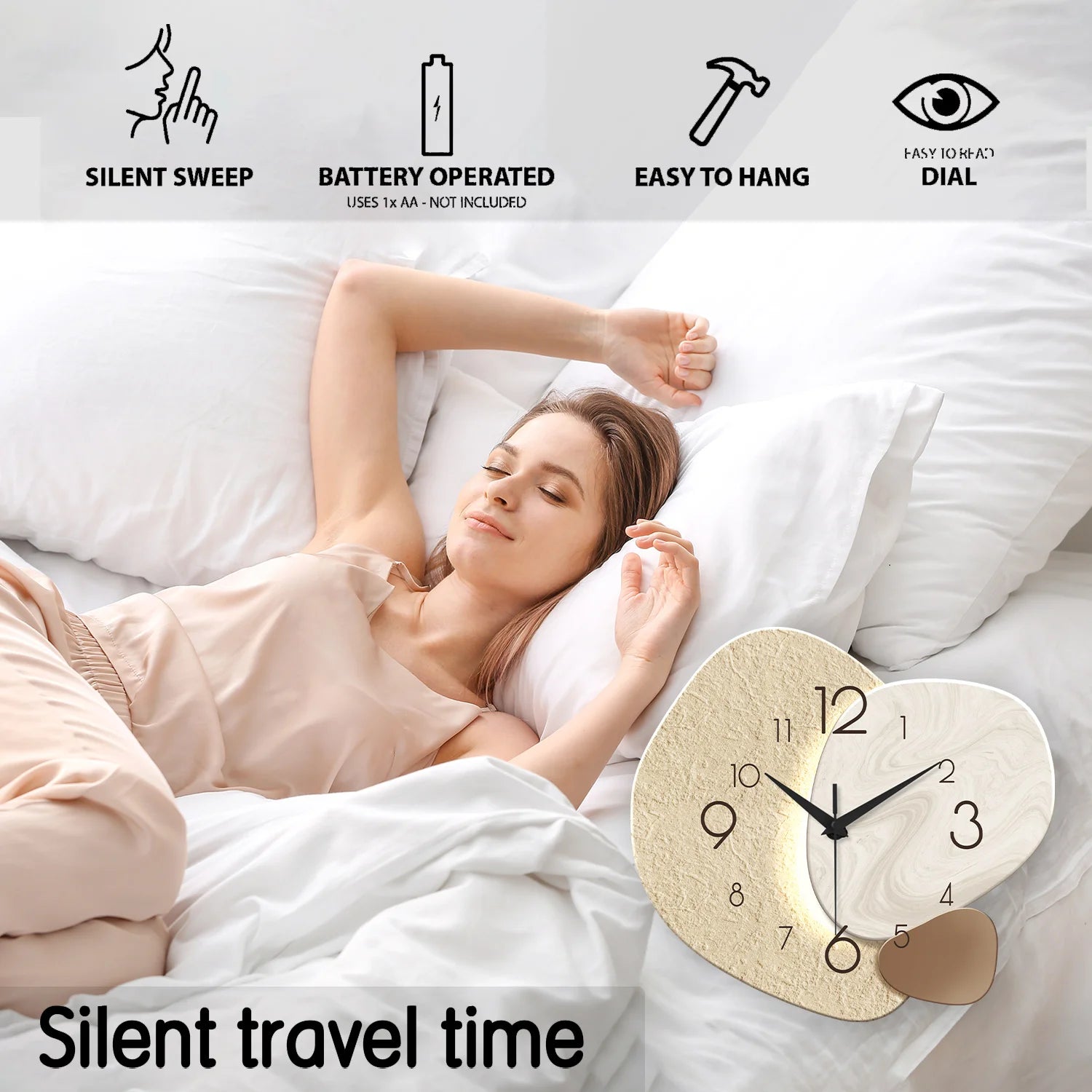 TempoStone | Modern Simple Wall Clock | Silent Quartz Design