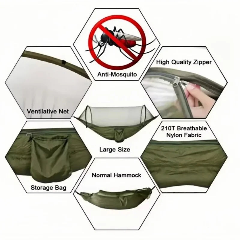 Mosquito Net Camping Hammock | Lightweight Parachute Nylon Hammock with Insect Protection
