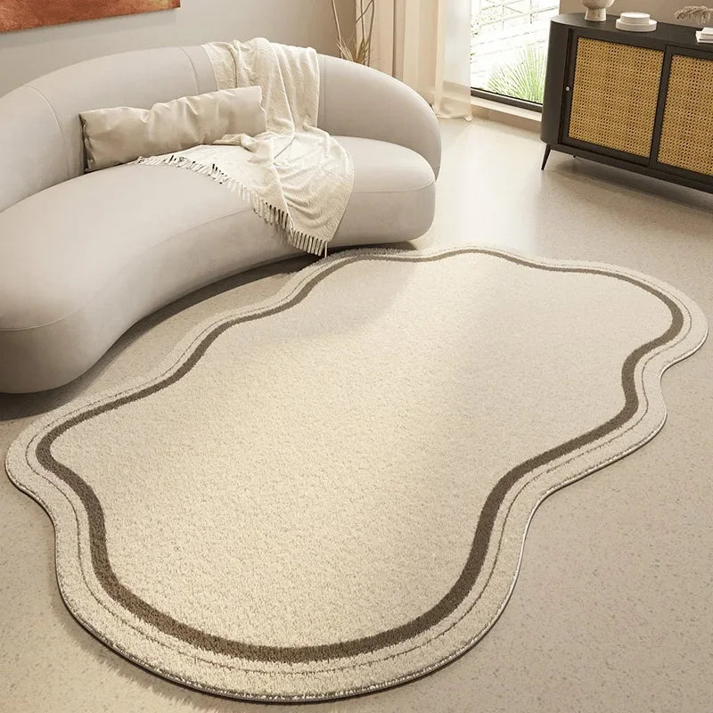 Cream Irregular Shaped Rug | Minimalist Non-Slip Soft Carpet