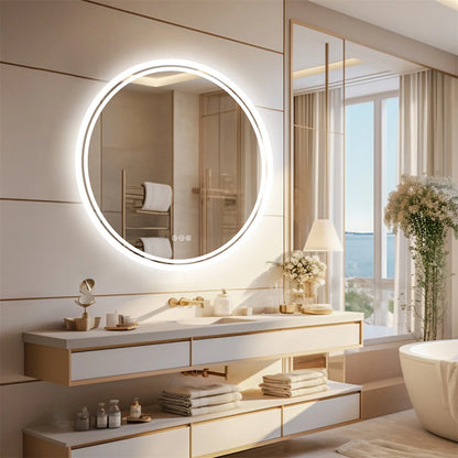 LuvoRound | Rundes LED-Badezimmerspiegel | Antibeschlag & Dimmbarer Touchscreen