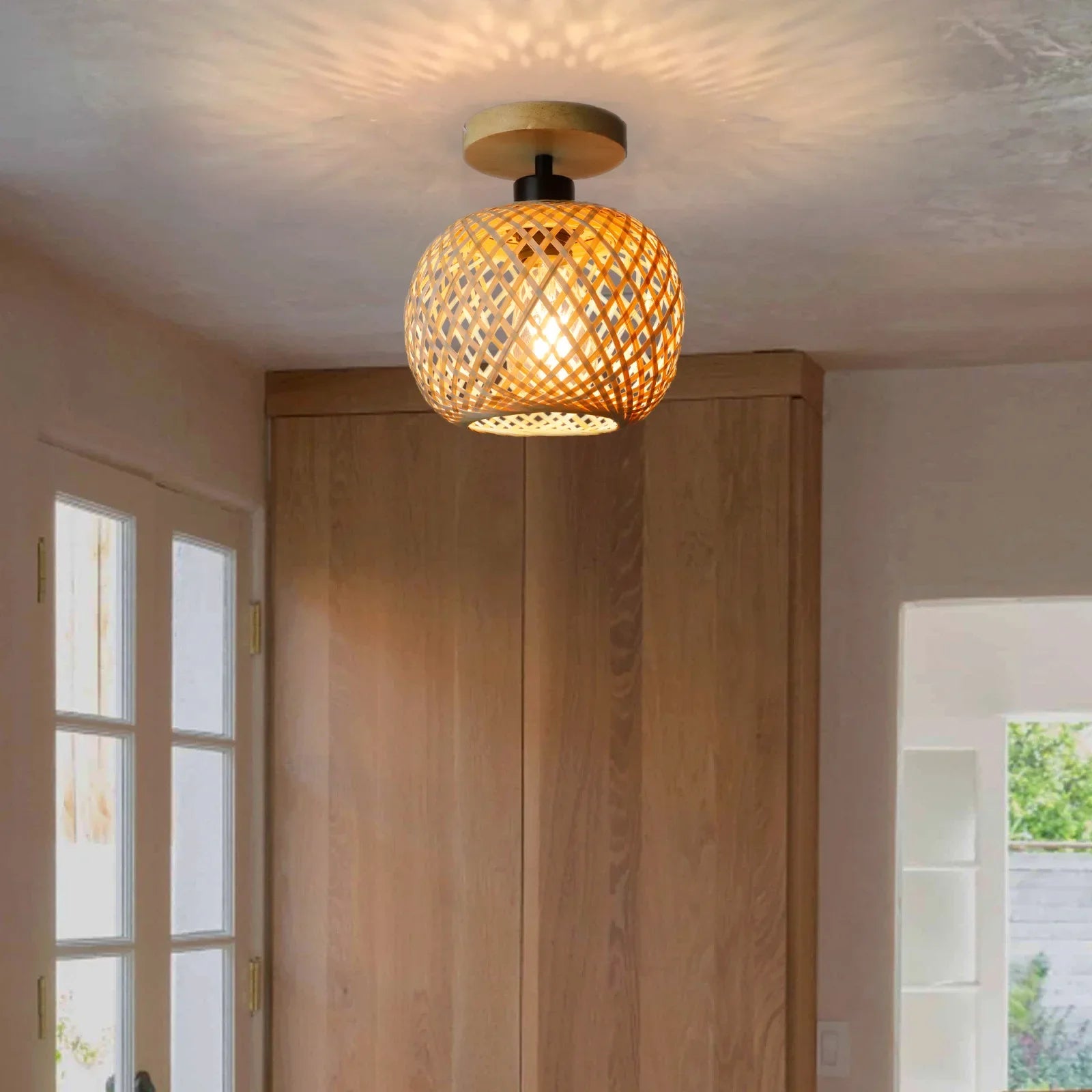 Natura Bamboo Ceiling Lamp | Handwoven Rattan LED Fixture