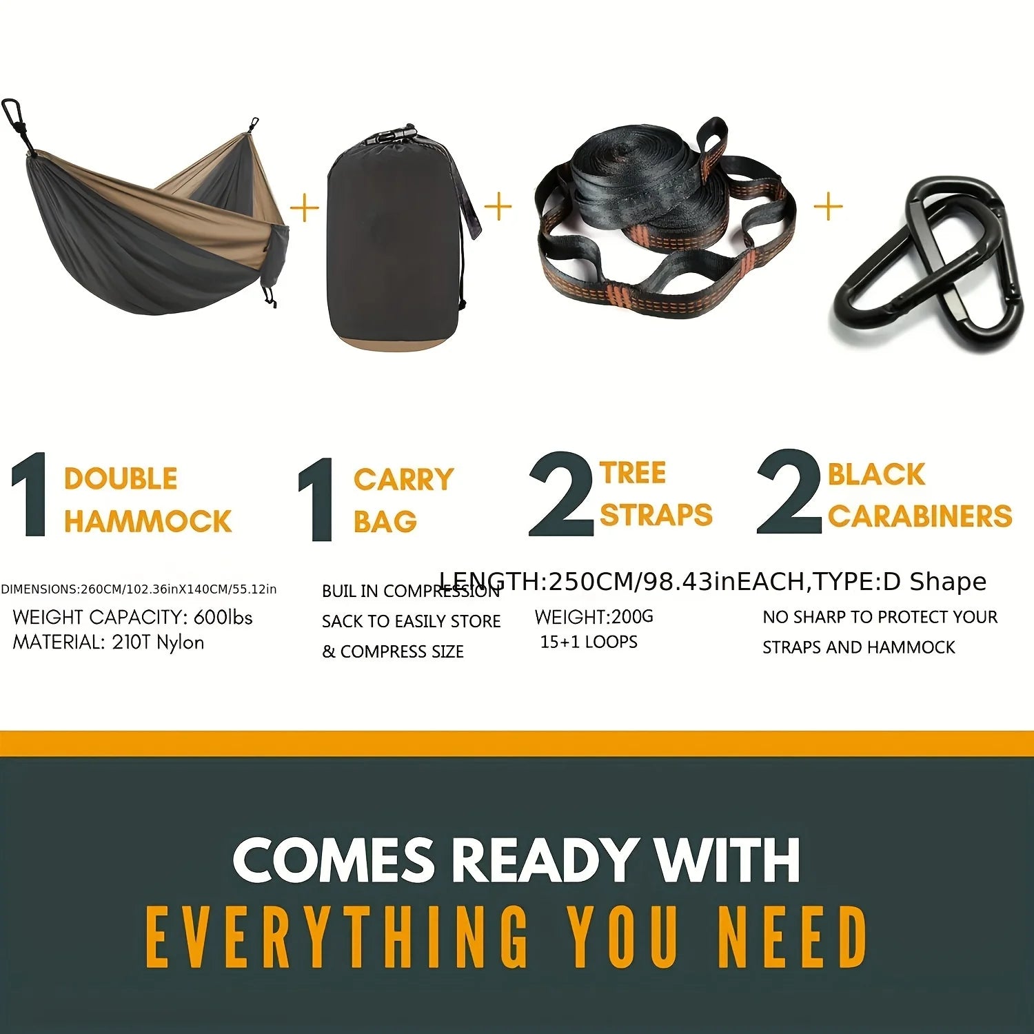 SkyLounge | Premium Double Camping Hammock with Tree Straps & Carabiners