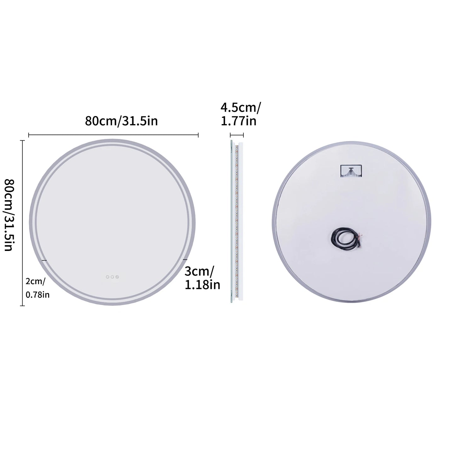 LuvoRound | Rundes LED-Badezimmerspiegel | Antibeschlag & Dimmbarer Touchscreen