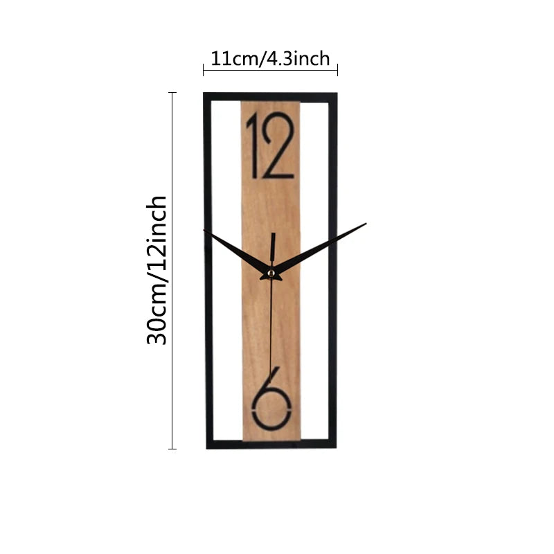 Moderne rechteckige Wanduhr | Schlankes Holzmaserungsrahmen-Design