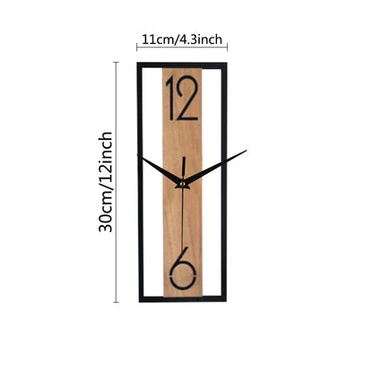 Moderne rechteckige Wanduhr | Schlankes Holzmaserungsrahmen-Design