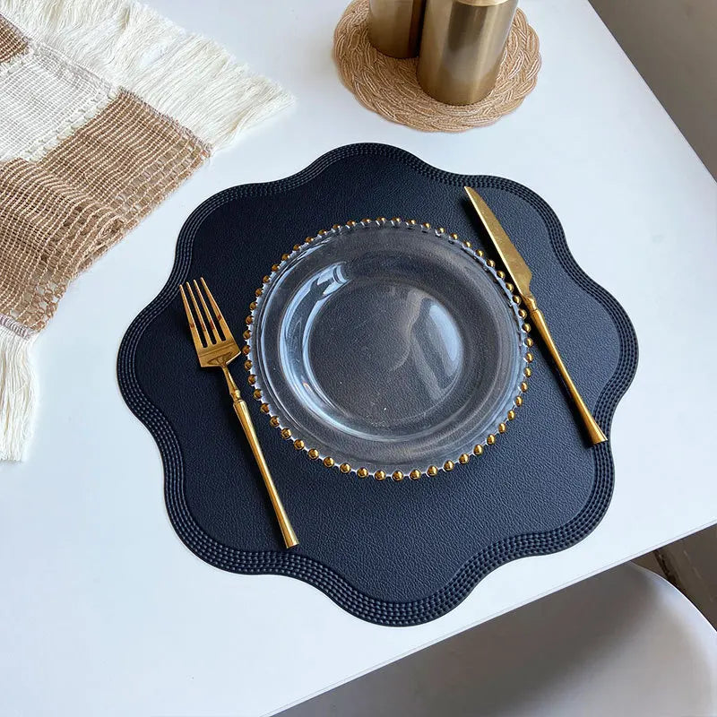 FloraMat | Luxury Round Faux Leather Placemats | Embossed Flower Design