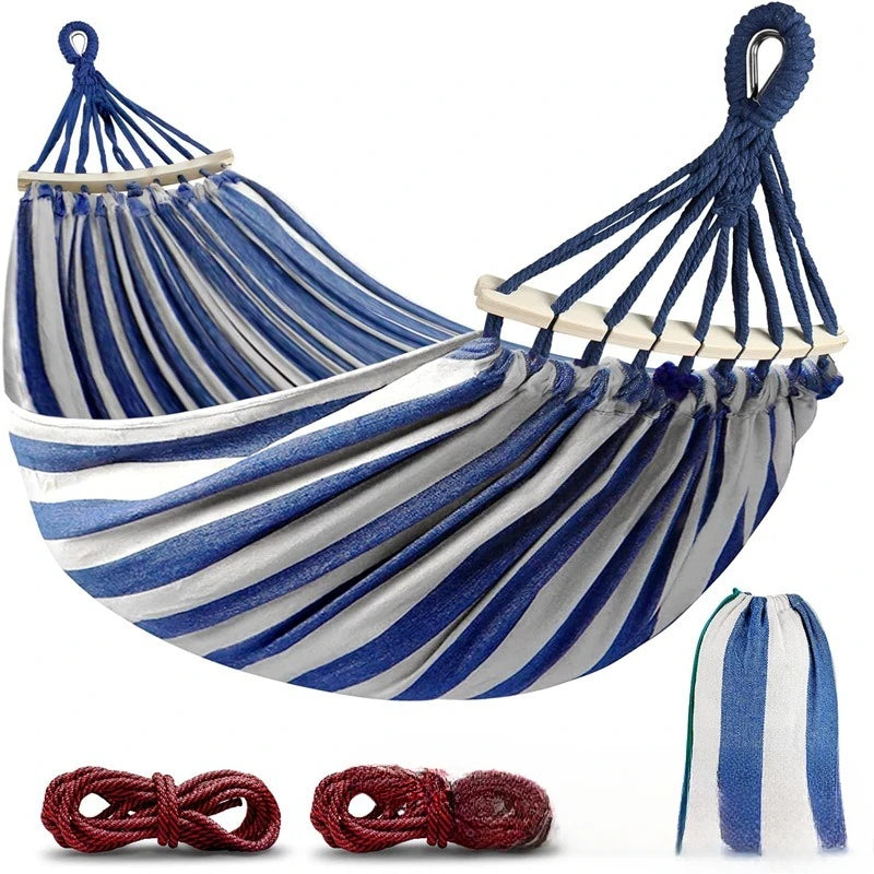 Canvas Double Hammock | Anti-Roll Swing Bed with Wooden Spreaders for Camping & Outdoors