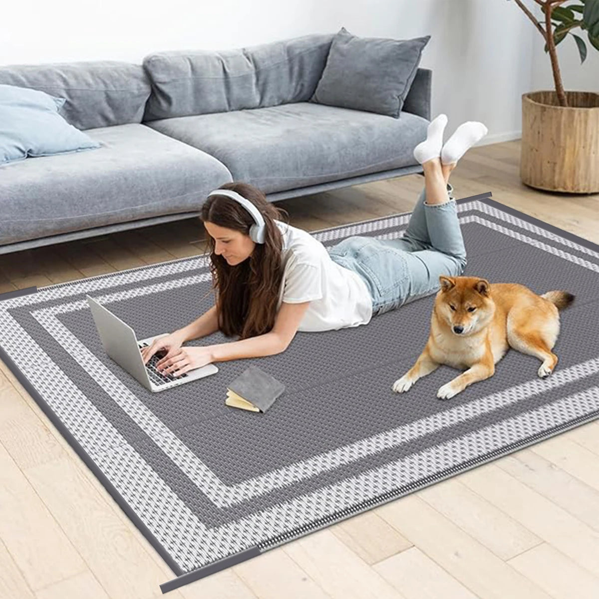 Coastal Retreat Outdoor Rug | Grey & White Reversible Patio Mat