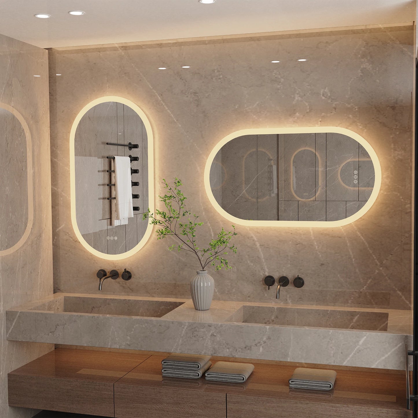 LumoOval | Espejo de baño ovalado LED | Diseño retroiluminado antiniebla y regulable