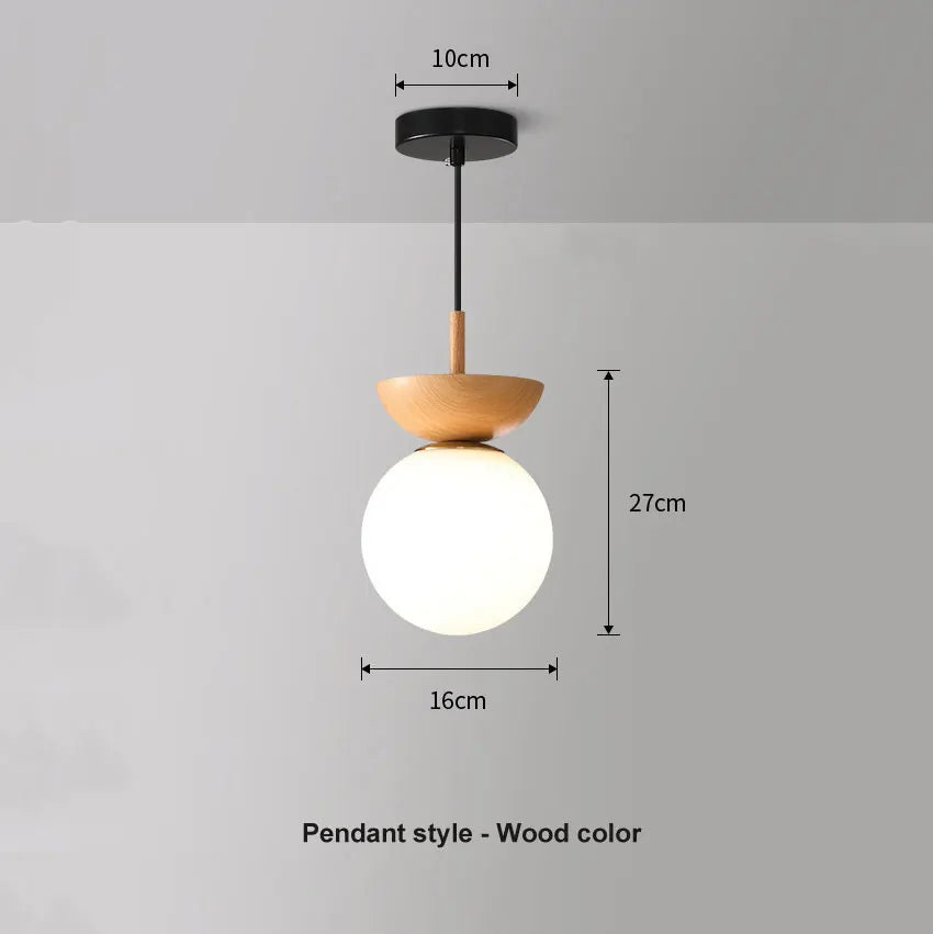Luminária de Teto e Pendente Bola de Vidro Nórdica Moderna | Acabamento em Madeira