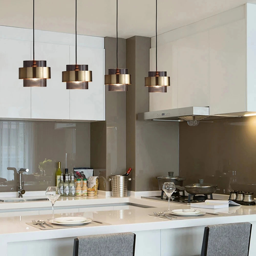 Nordic Glass Pendant Light | Modern Brass Cylinder Design