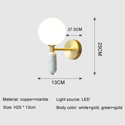 Marmor- und Glas-Wandlampe | Moderne Wandleuchte mit Gold-Finish
