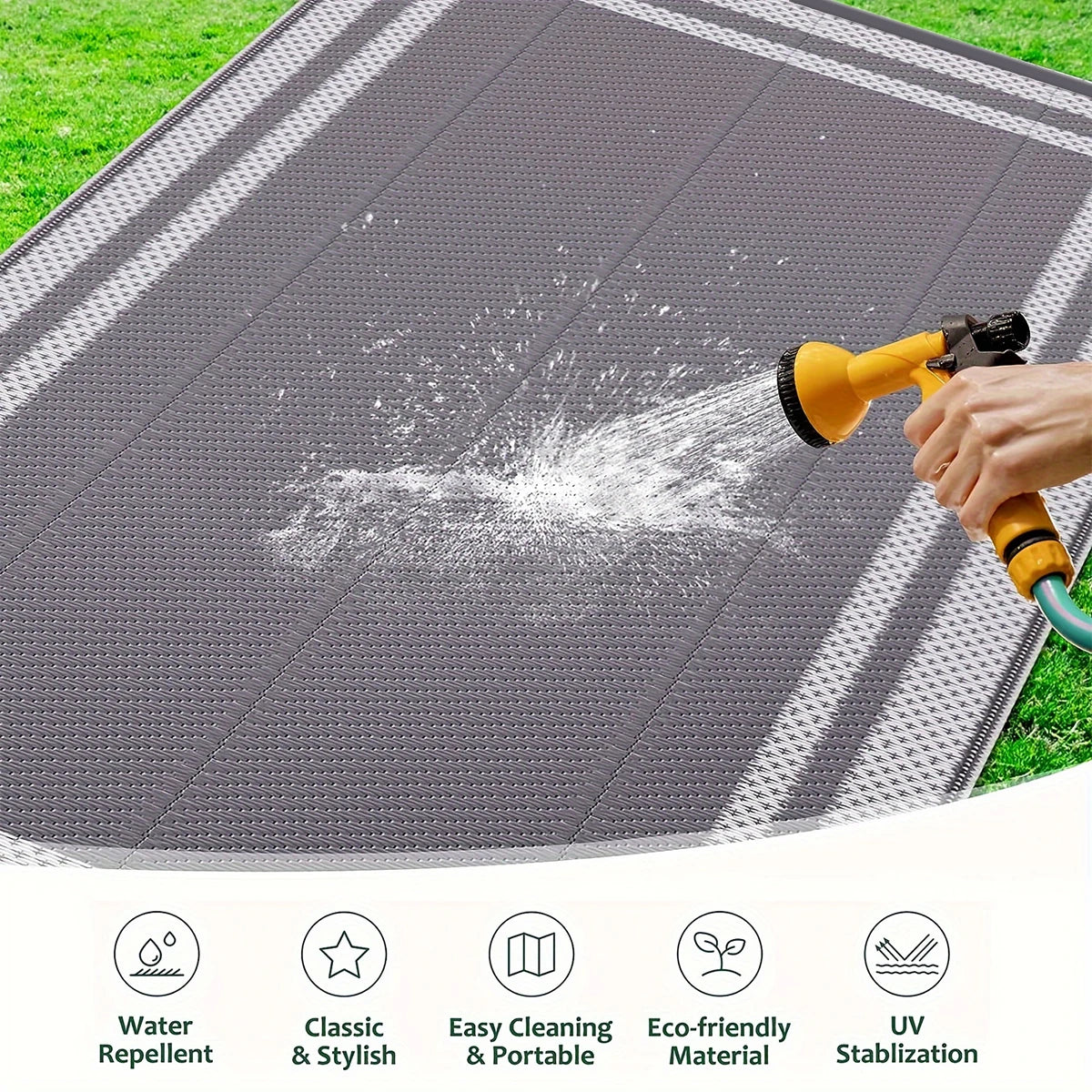 Coastal Retreat Outdoor Rug | Grey & White Reversible Patio Mat