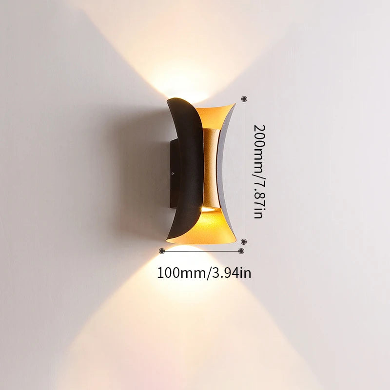 Modern Black & Gold Wall Light | Waterproof LED Up & Down Lamp