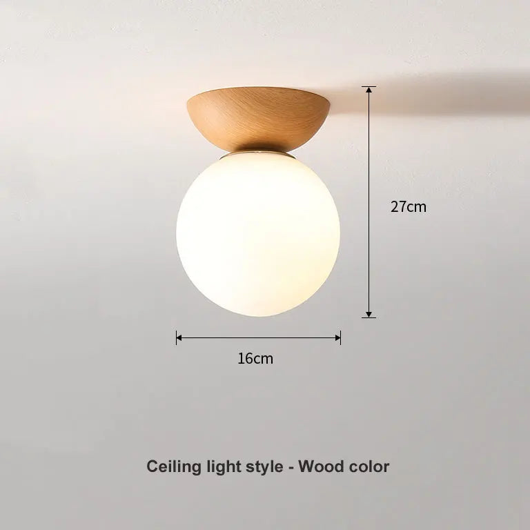 Modern Nordic Glass Ball Ceiling & Pendant Light | Wood Finish