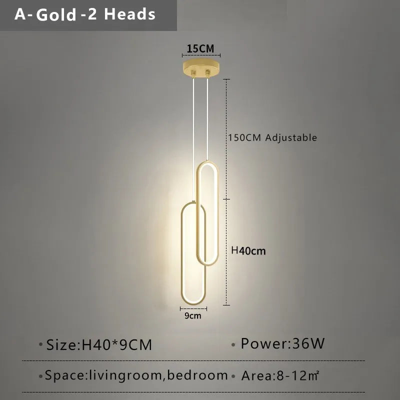 Modern Minimalist LED Pendant Light | Gold & Black Hanging Lamp for Bedroom, Dining & Living Spaces