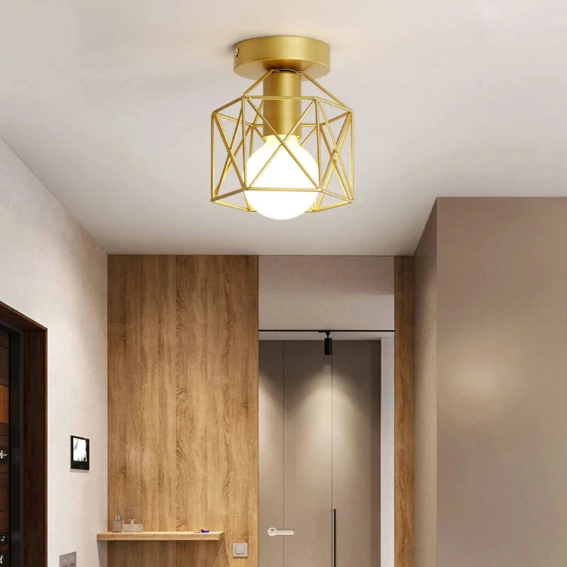 Modern Gold Ceiling Light | Geometric Metal Cage Design