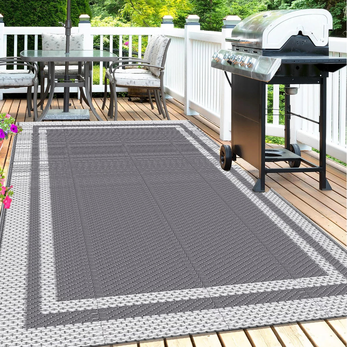 Coastal Retreat Outdoor Rug | Grey & White Reversible Patio Mat