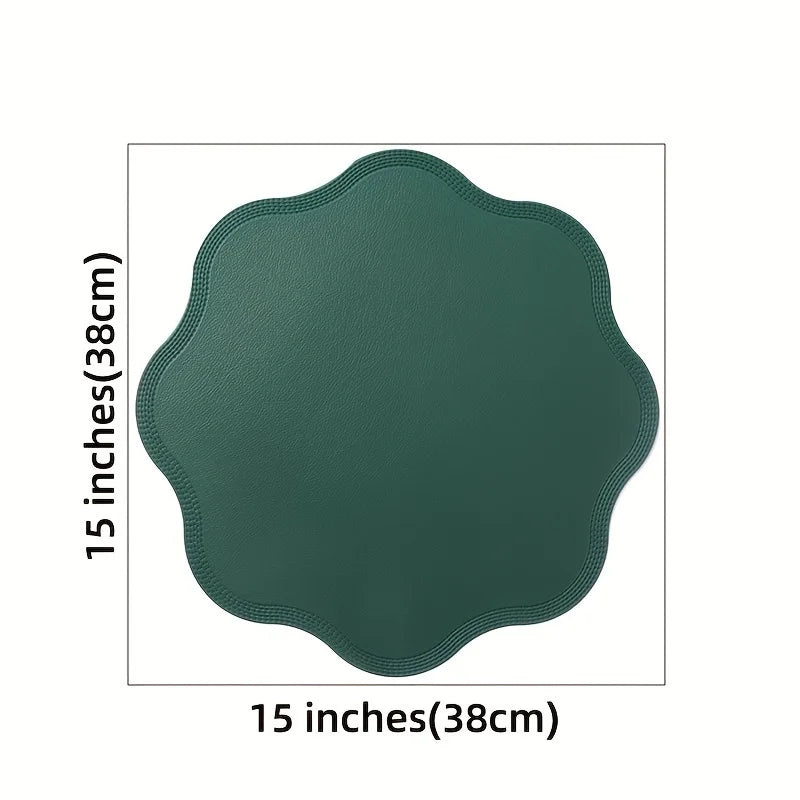 FloraMat | Manteles individuales redondos de cuero sintético de lujo | Diseño de flores en relieve