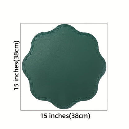 FloraMat | Manteles individuales redondos de cuero sintético de lujo | Diseño de flores en relieve
