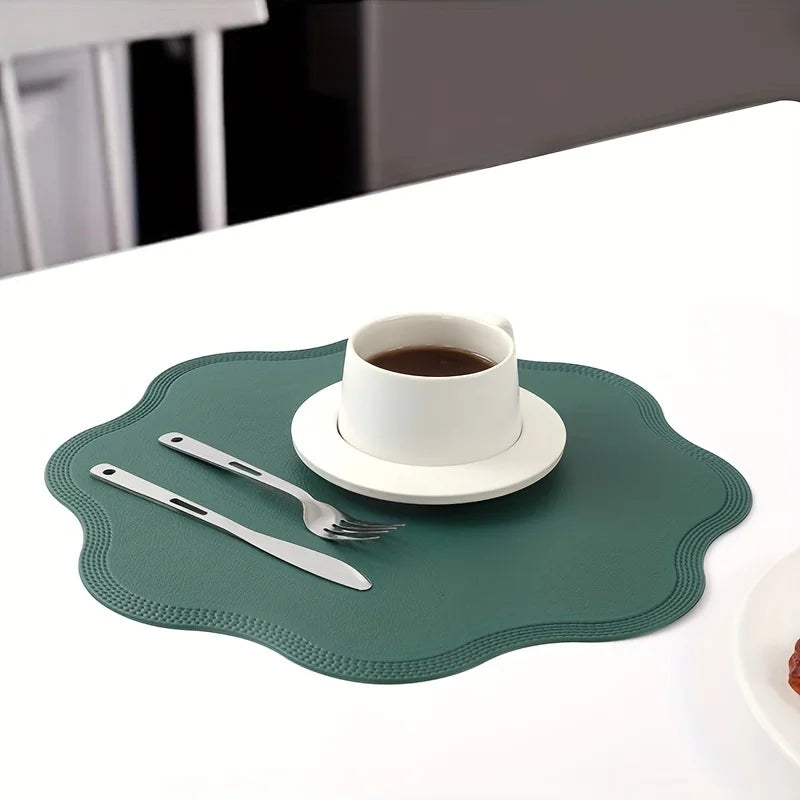 FloraMat | Luxury Round Faux Leather Placemats | Embossed Flower Design
