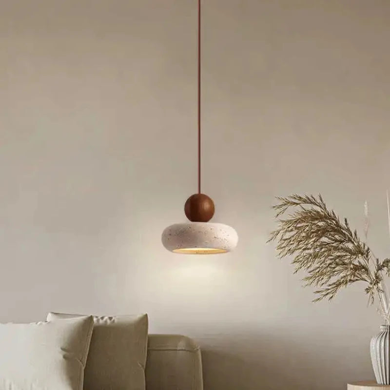 Natural Stone & Wood Pendant Light | Vintage Minimalist Pendant
