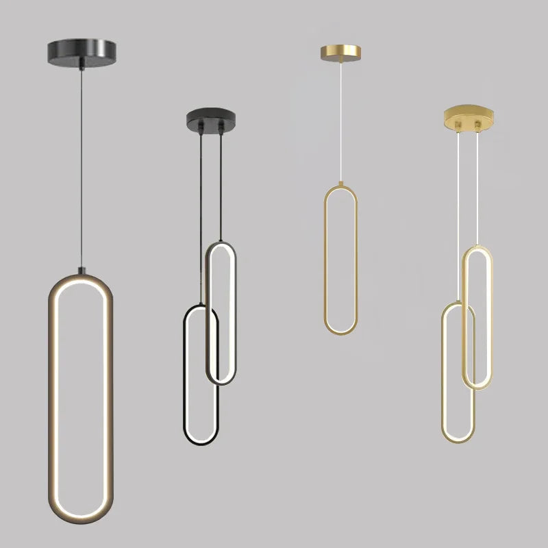 Modern Minimalist LED Pendant Light | Gold & Black Hanging Lamp for Bedroom, Dining & Living Spaces