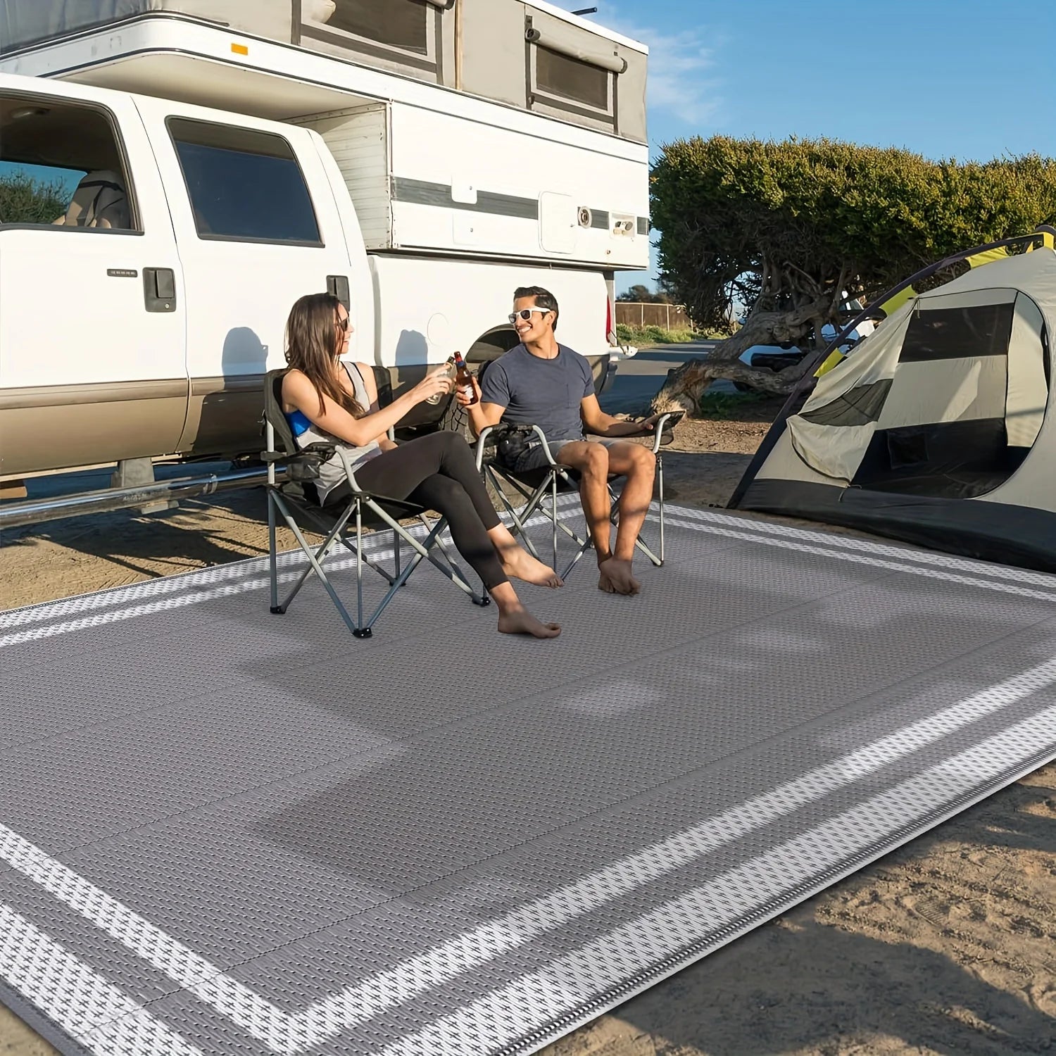Coastal Retreat Outdoor Rug | Grey & White Reversible Patio Mat