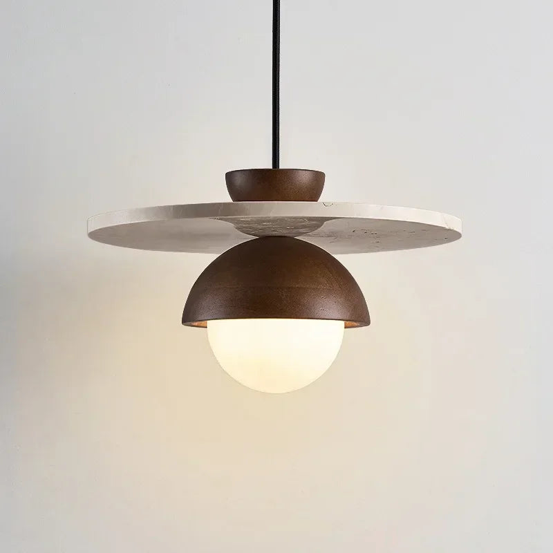 Dänemark Pendelleuchte | LED-Kronleuchter aus Walnuss und Stein