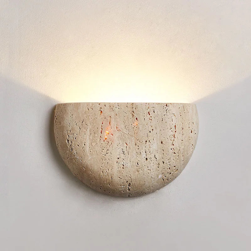 Wabi-Sabi Stone Wall Lamp | Natural Travertine Half-Dome Light