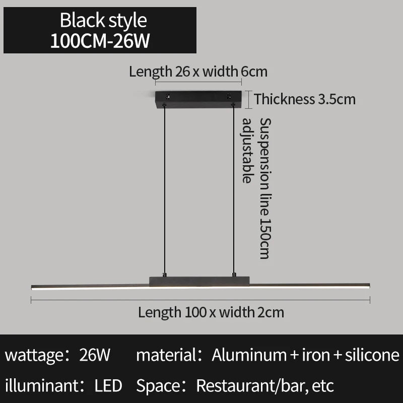 Lámpara colgante lineal moderna para comedor | Candelabro LED minimalista para cocina y salas de estar