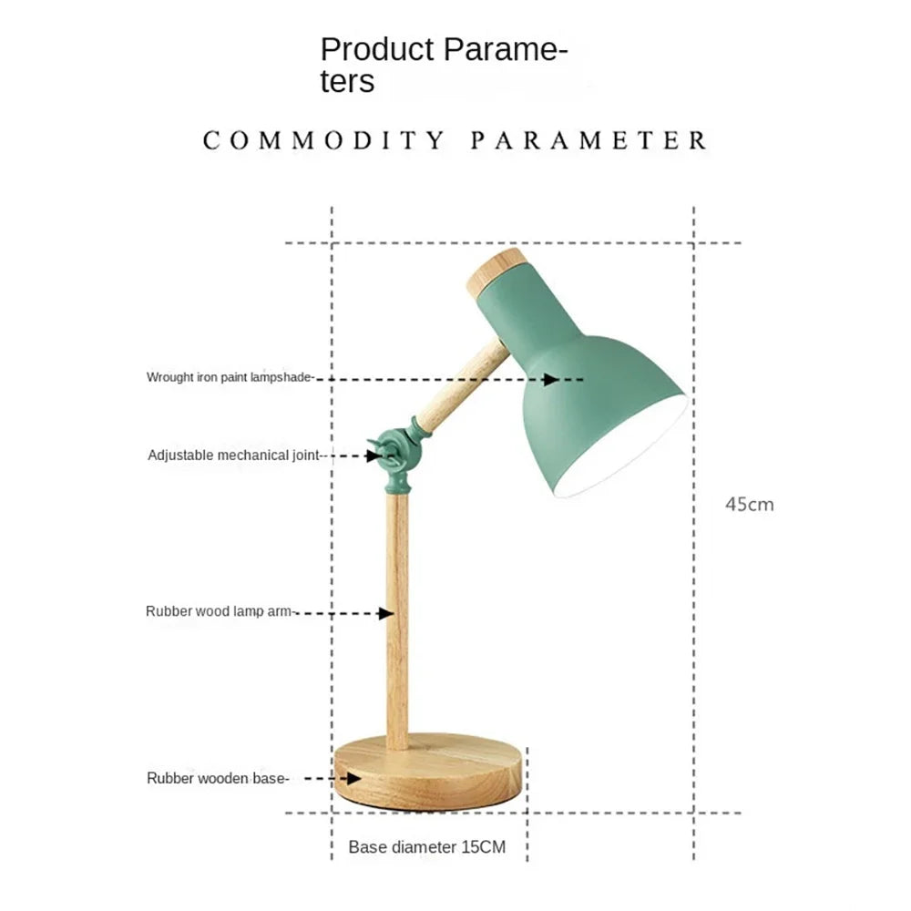Lampă de birou din lemn nordic | Lumină de masă modernă ajustabilă