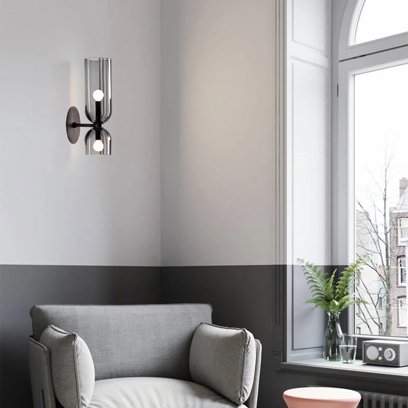 Nordic Glass Wall Lamp | Smoked Tube Design