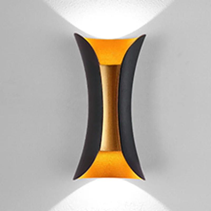 Modern Black & Gold Wall Light | Waterproof LED Up & Down Lamp