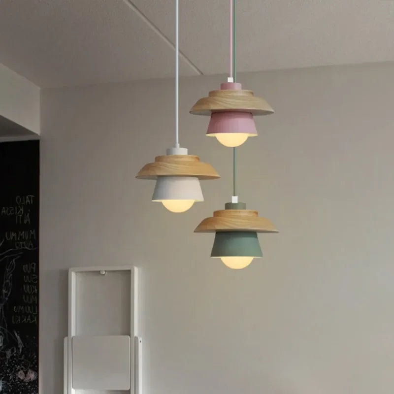 Nordic Wood Pendant Light | Colourful Macaron Design
