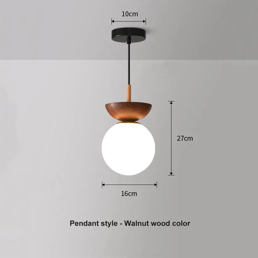 Luminária de Teto e Pendente Bola de Vidro Nórdica Moderna | Acabamento em Madeira