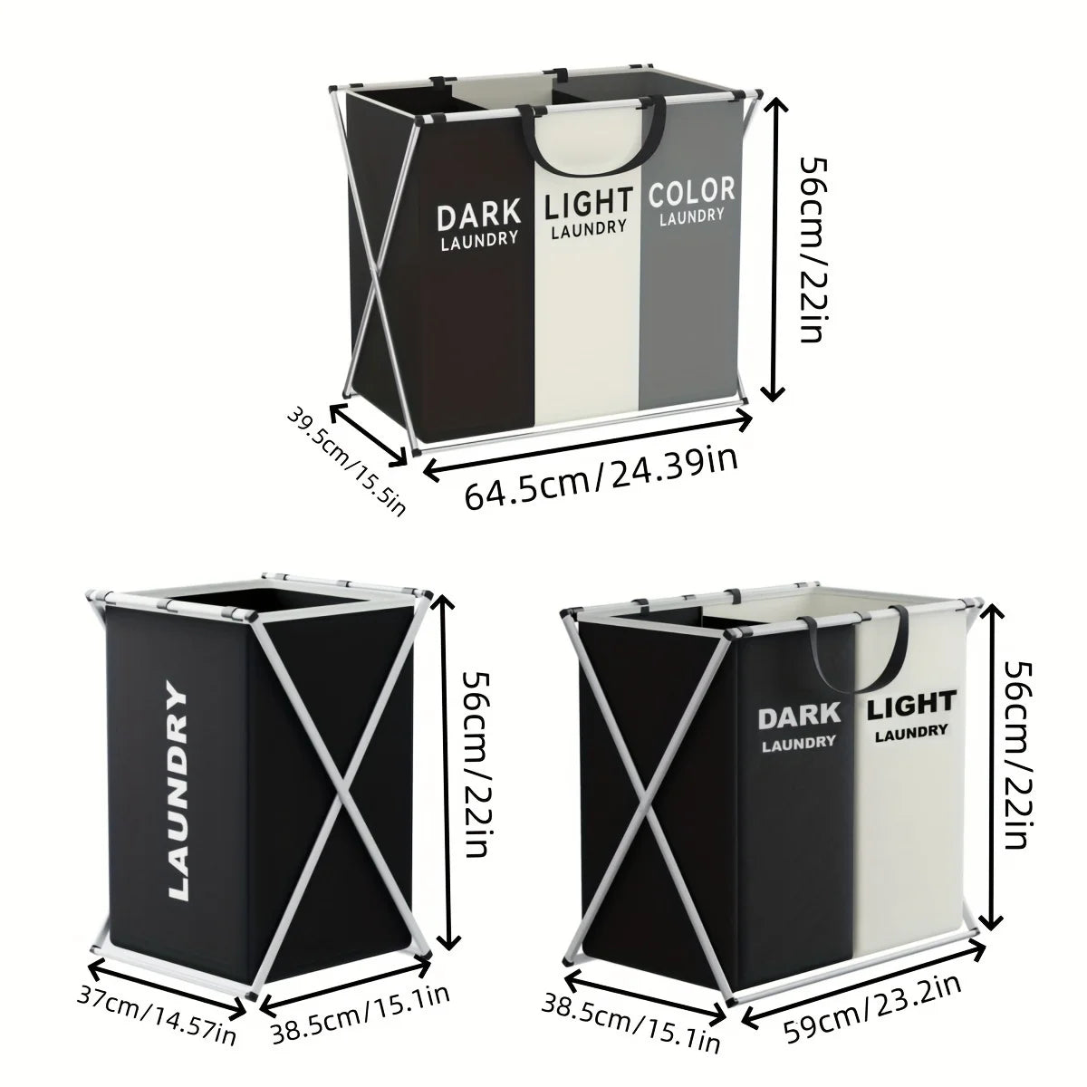 TriSort | Cesto de Roupa Multi-Secção | Cesto Dobrável com Compartimentos