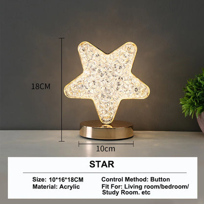 Stellora | Candeeiro Noturno LED 3D de Cristal | Candeeiro Recarregável com Toque e Regulador de Intensidade