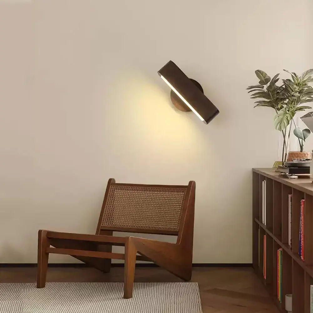 Lampă de perete rotativă | Design japonez din lemn masiv și aluminiu