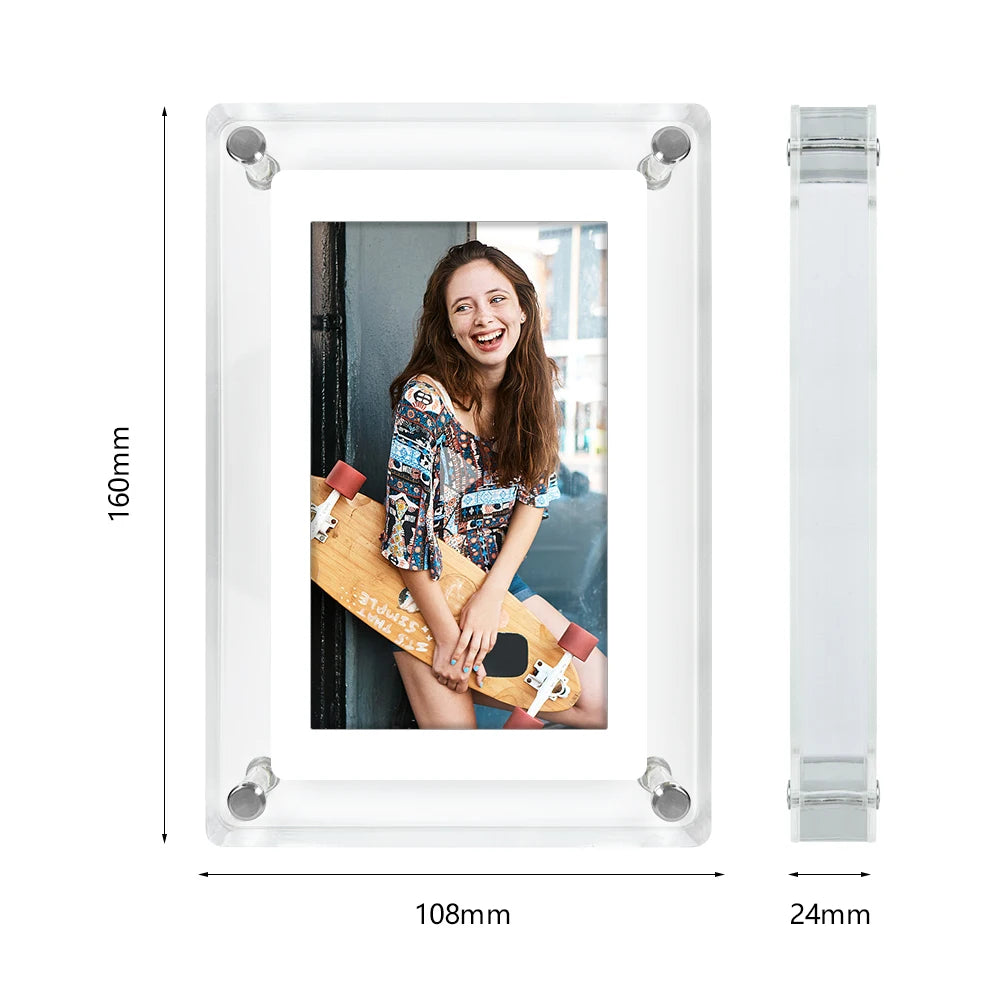 ClearFrame | Acrylic Digital Photo Frame | Portable IPS Display with Built-in Battery