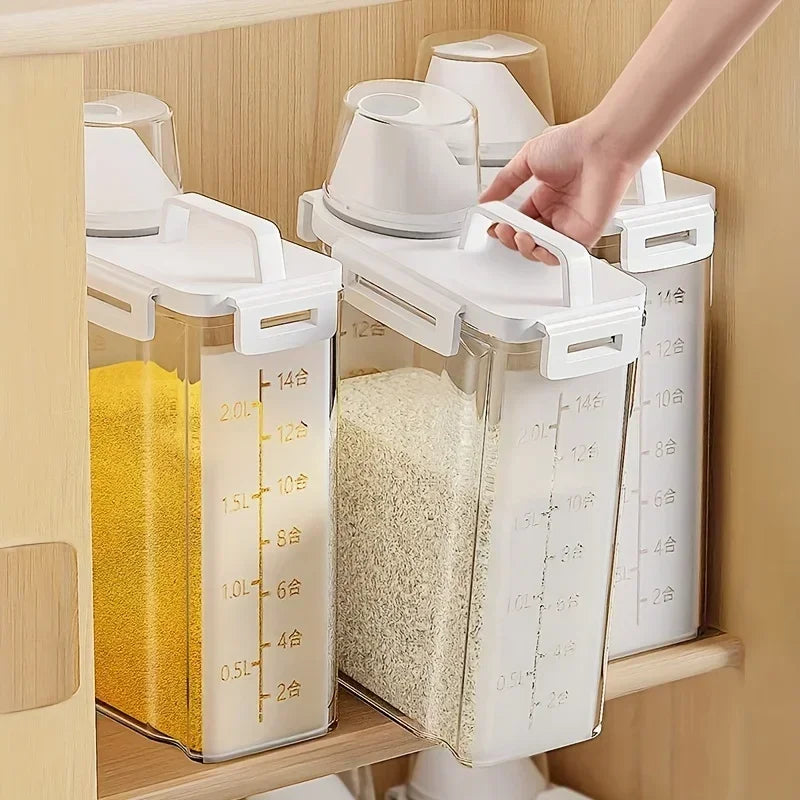 Airtight Grain Storage Container | 2.5L Rice, Cereal & Flour Dispenser with Measuring Cup