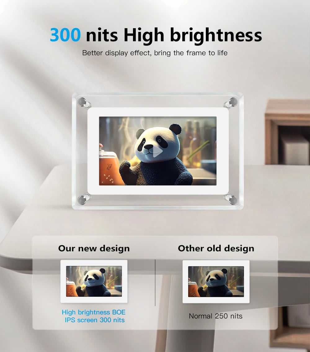 ClearFrame | Cadru Foto Digital din Acril | Ecran IPS Portabil cu Baterie Încorporată